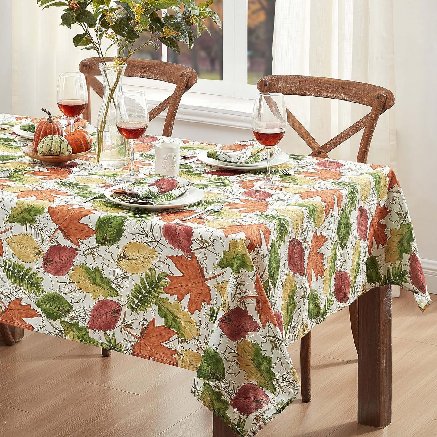 Newbridge Autumn Falling Leaves Tablecloth, 60 Inch x 120 Inch Oblong/Rectangle, Soil Repellant, No Iron Easy Care