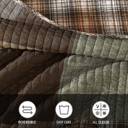 Eddie Bauer - Full/Queen Quilt Set, Premium Cotton Reversible Bedding with Matching Shams, Patchwork Luxurious Bedding Set (Classic Patchwork Green, Full/Queen)