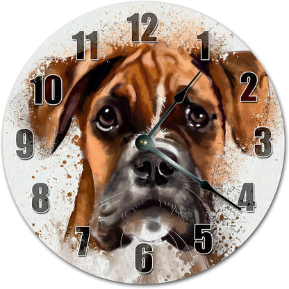 Boxer Dog Painting Art Silent Non-Ticking Round Battery Operated Handmade Wall Clock, 10.5 Inch for Bedroom Office