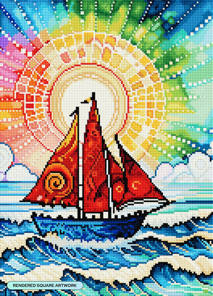 DIAMOND ART CLUB Sailing Away Diamond Painting Kit, Fun DIY Crafts for Adults, Square Diamond Art Canvas, 13" x 18" (32.9 cm x 45.6 cm)