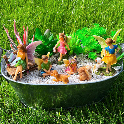 Mood Lab Fairy Garden Figurines with Animals - Miniature Decorative Statues & Accessories Set (8 pcs) - Outdoor & Indoor Garden Decor