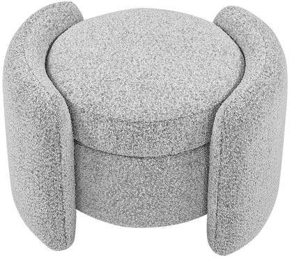 Meridian Furniture 115Grey Horizon Collection Modern | Contemporary Boucle Fabric Upholstered Ottoman, Grey, 29" W x 22" D x 19" H