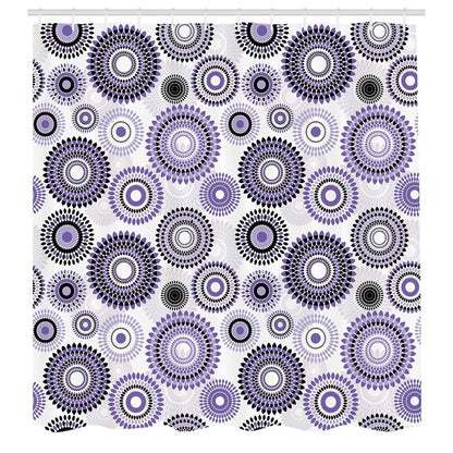 Ambesonne Floral Shower Curtain, Abstract Medallion Pattern Round Shape with Leaves Balls Floral Flowers, Cloth Fabric Bathroom Decor Set with Hooks, 69" W x 75" L, Purple White