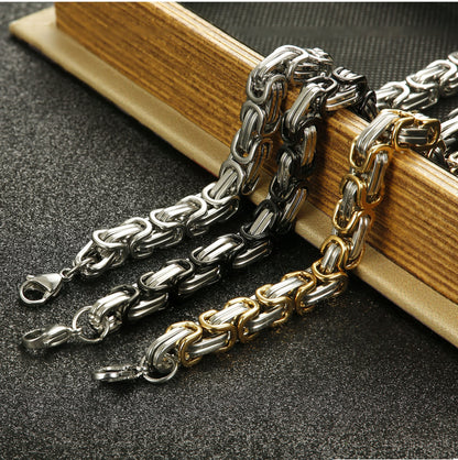 FIBO STEEL 3 Pcs 8MM Stainless Steel Chain Link Bracelets for Men Byzantine Bracelets,8.5 inches