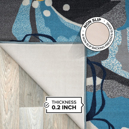 Rugshop Modern Large Floral Non-Slip Area Rug, 20" X 30", Gray-Blue