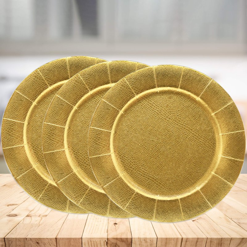 Gift Boutique 120 Disposable Gold Round Charger Plates 13" Dinner Table Serving Tray Plate Heavy Duty Reusable Paper Cardboard Platters for Table Setting Place Mats Cupcake Dessert Wedding Food Safe