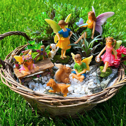 Mood Lab Fairy Garden Figurines with Animals - Miniature Decorative Statues & Accessories Set (8 pcs) - Outdoor & Indoor Garden Decor