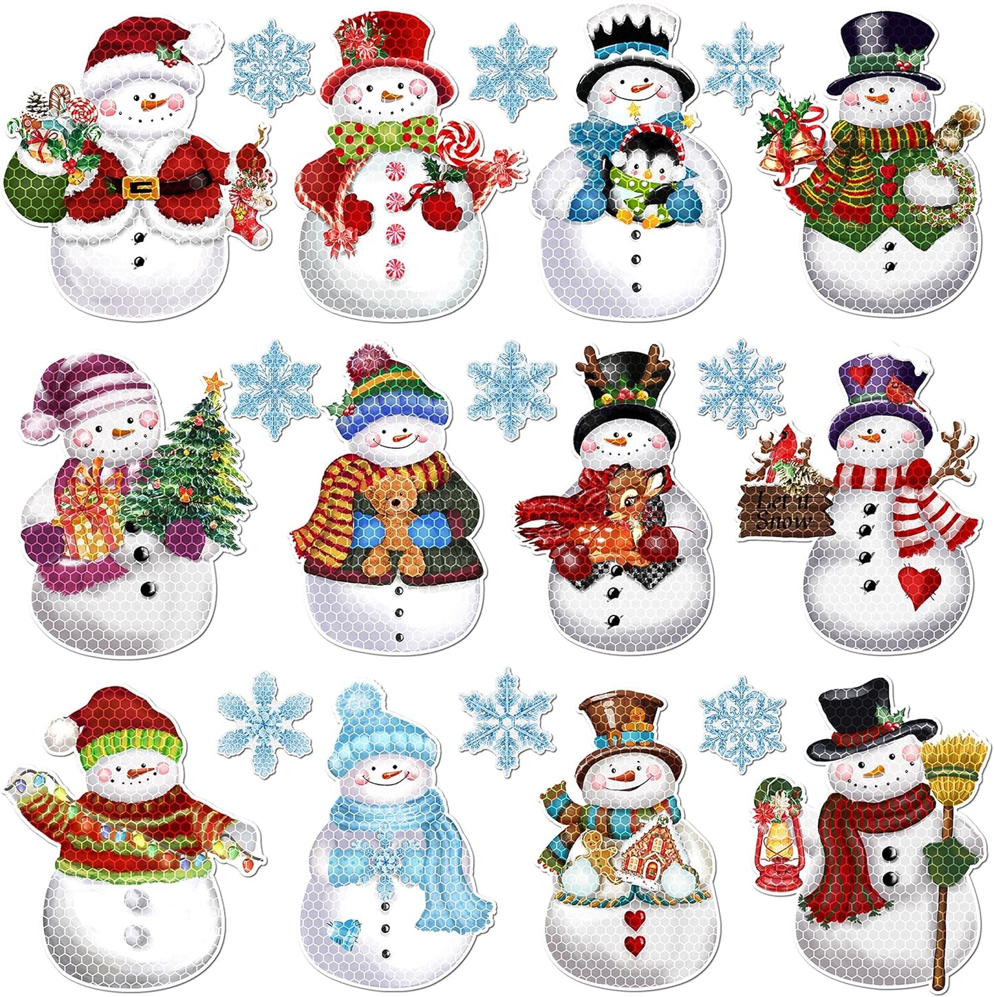 Christmas Reflective Car Magnets, 18Pcs Magnetic Snowman Snowflake Decoration for Holiday Decor