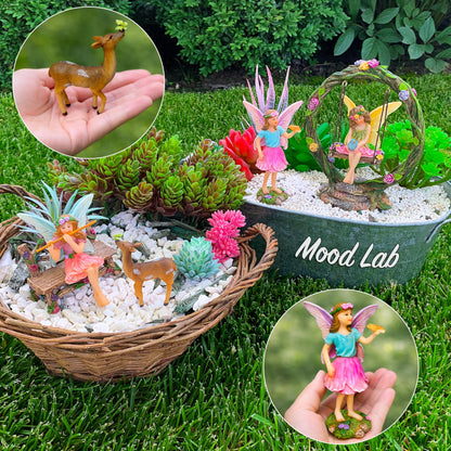 Mood Lab Fairy Garden Figurines with Swing - Miniature Decor Set (6 pcs) - Statues & Accessories - Outdoor & Indoor Garden Decor