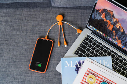 Xoopar Multi USB Cable 4 in 1 - Universal Charger Made from Recycled Plastic - USB, USB-C, Lighting, Micro USB Ports - Compatible with All Smartphones Mr Bio White Octopus