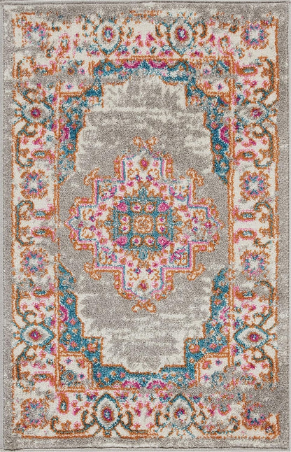 Nourison Passion Grey Area Rug, 22" x 34", Boho Traditional, Easy-Cleaning, Non-Shedding, Bedroom Living Room