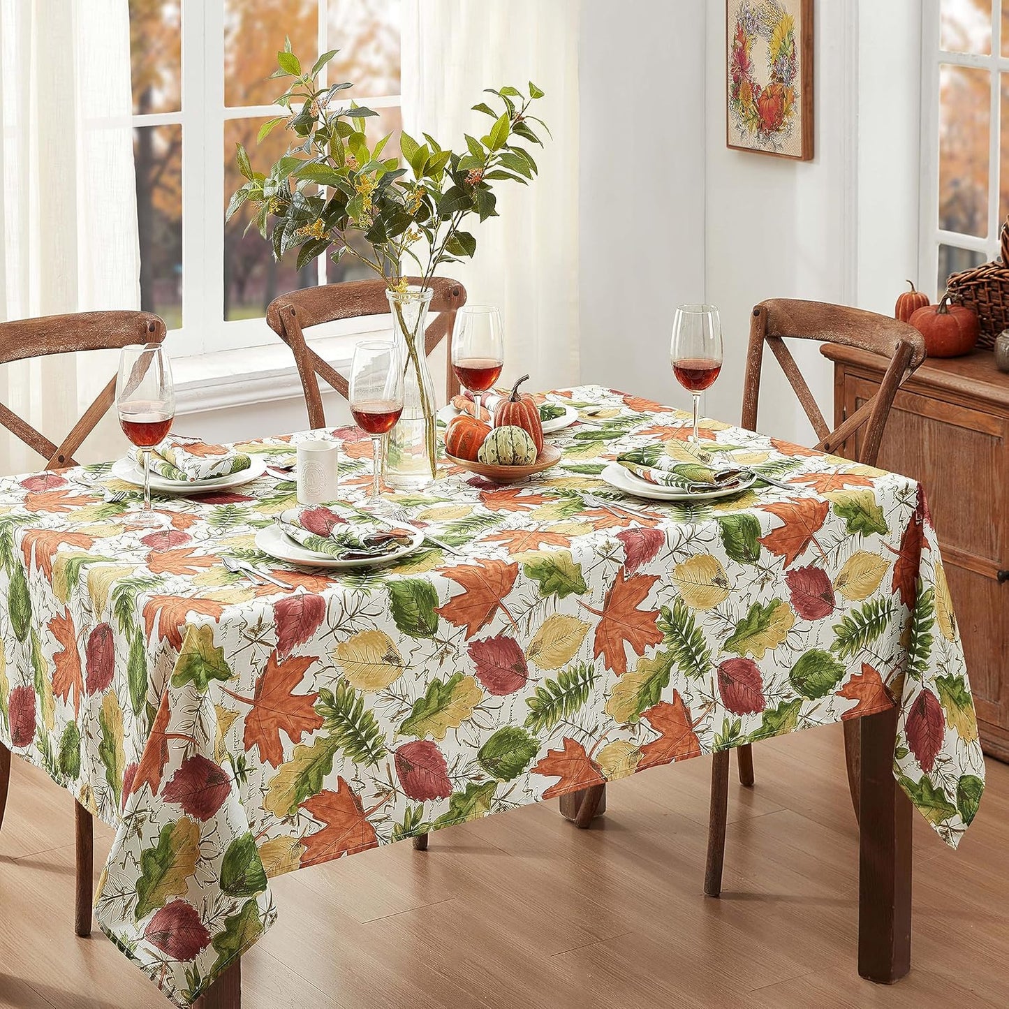 Newbridge Autumn Falling Leaves Tablecloth, 60 Inch x 120 Inch Oblong/Rectangle, Soil Repellant, No Iron Easy Care