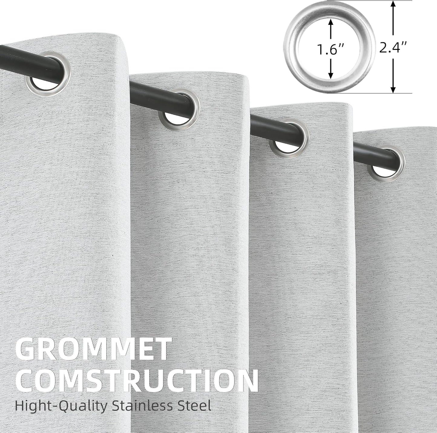 Windows,Grommet 2 52" 54" Jubilantex Light Grey Linen Full Blackout Curtains for Bedroom Burlap Style Light Blocking