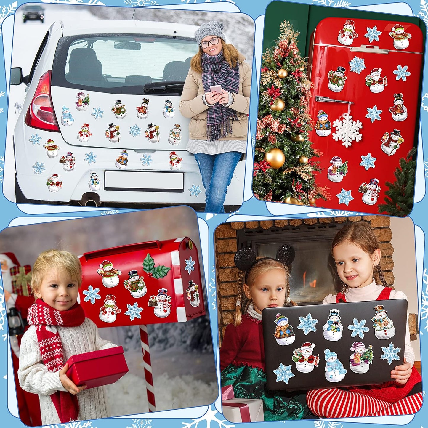 Christmas Reflective Car Magnets, 18Pcs Magnetic Snowman Snowflake Decoration for Holiday Decor