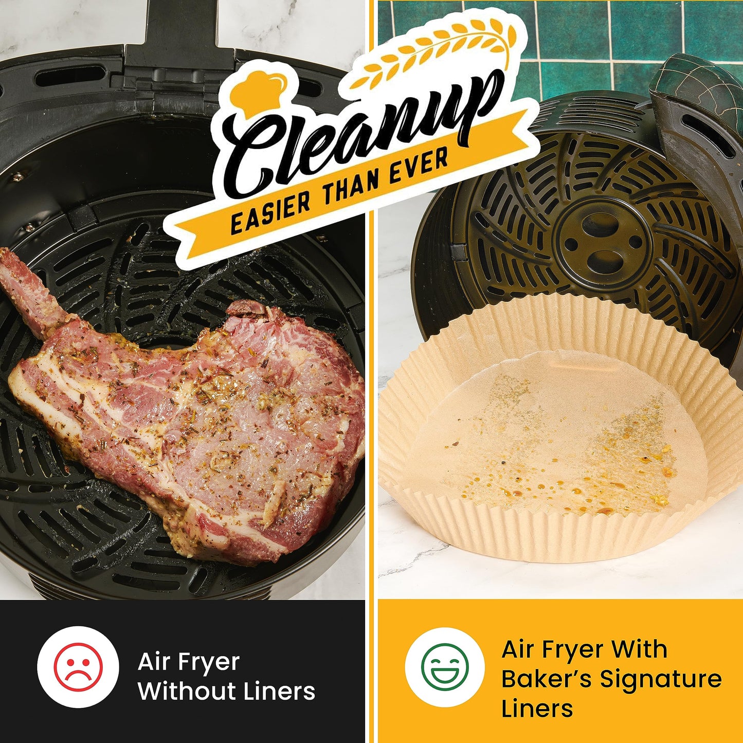 Air Fryer Paper Liners, 125Pcs Air Fryer Disposable Liners, Non-Stick and Oil Proof for Easy Cleanup, 8” Square for 5-8 qt Basket by Baker's Signature