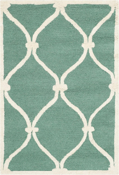 SAFAVIEH Cambridge Collection Accent Rug, 2' x 3', Teal & Ivory, Handmade Moroccan Wool
