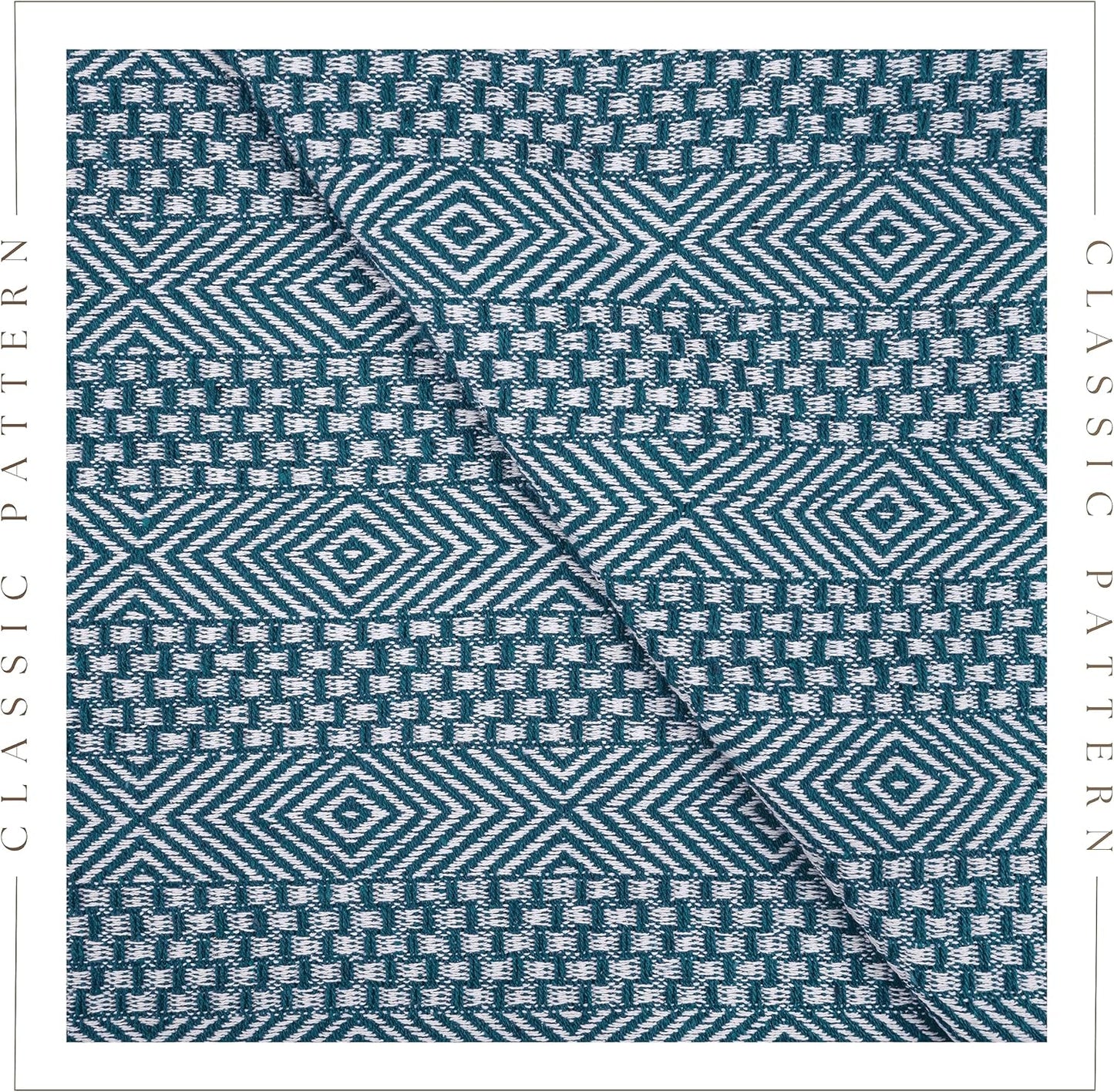 RAJRANG Rustic Throw Blanket - Decorative Tassel Cotton Throws, Geometric Woven Soft Patio Comfy Blankets Teal Blue
