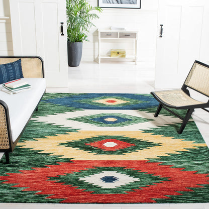 SAFAVIEH Area Rug 8x10 - Aspen Collection - Large - Green & Red, Handmade Wool, Moroccan Boho Tribal Design, Ideal for Living Room, Bedroom, Office, Dining Space (APN704Y)