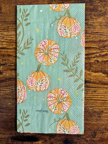 3-Ply 8.25" 4.5", 16-Count IHR Ideal Home Range Dinner Napkins Disposable Paper Hand Towels, x Pumpkins with Roses