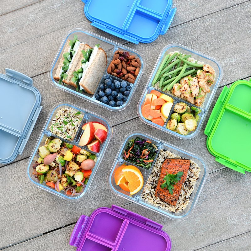 Bentgo Glass Lunch Box - Leak-Proof Bento-Style Food Container with Airtight Lid and Divided 3-Compartment Design - 5 Cup Capacity for Meal Prepping, and Portion-Controlled Meals for Adults (Gray)