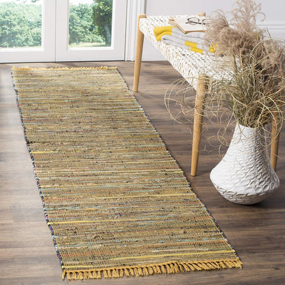 SAFAVIEH Rag Rug Collection Accent Rug - 2'3" x 5', Yellow & Multi, Handmade Boho Stripe Cotton Rug