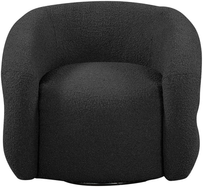 Meridian Furniture 473Black Roxbury Collection Modern | Contemporary Upholstered Swivel Accent Chair with Rich Black Boucle, Tufted Curved Back, Swivel Accent Chair, 33" W x 29.5" D x 28" H, Black