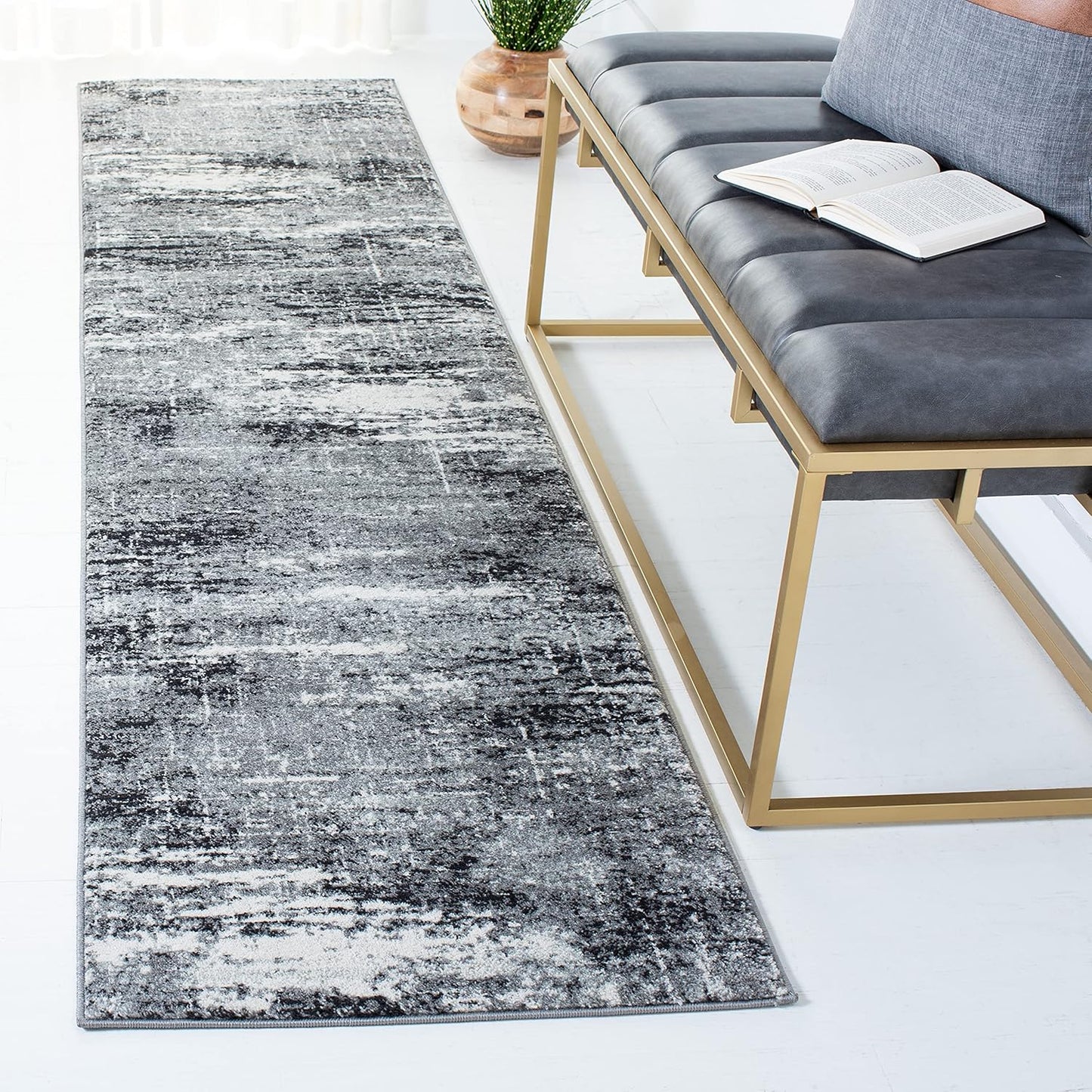 2'2" 7' EVK272G SAFAVIEH Evoke Collection x Ivory/Dark Grey Modern Abstract Non-Shedding Entryway Foyer Living Room