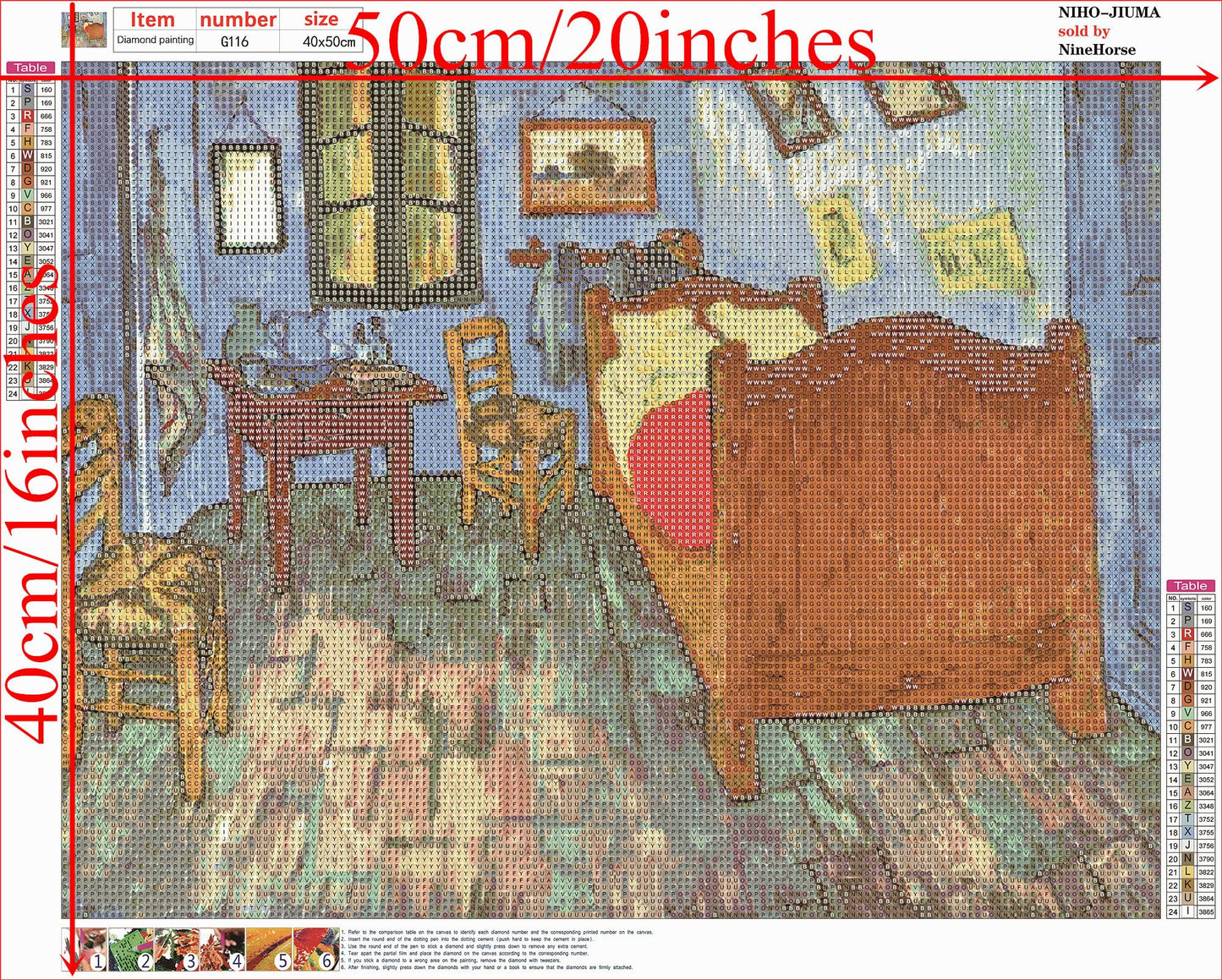 NIHO-JIUMA Diamond Painting Kits Van Gogh Arles Bedroom, DIY 5D Full Drill Diamond Art Gift for Adult/Teen, Home Decoration (40x50cm/16x20inches)
