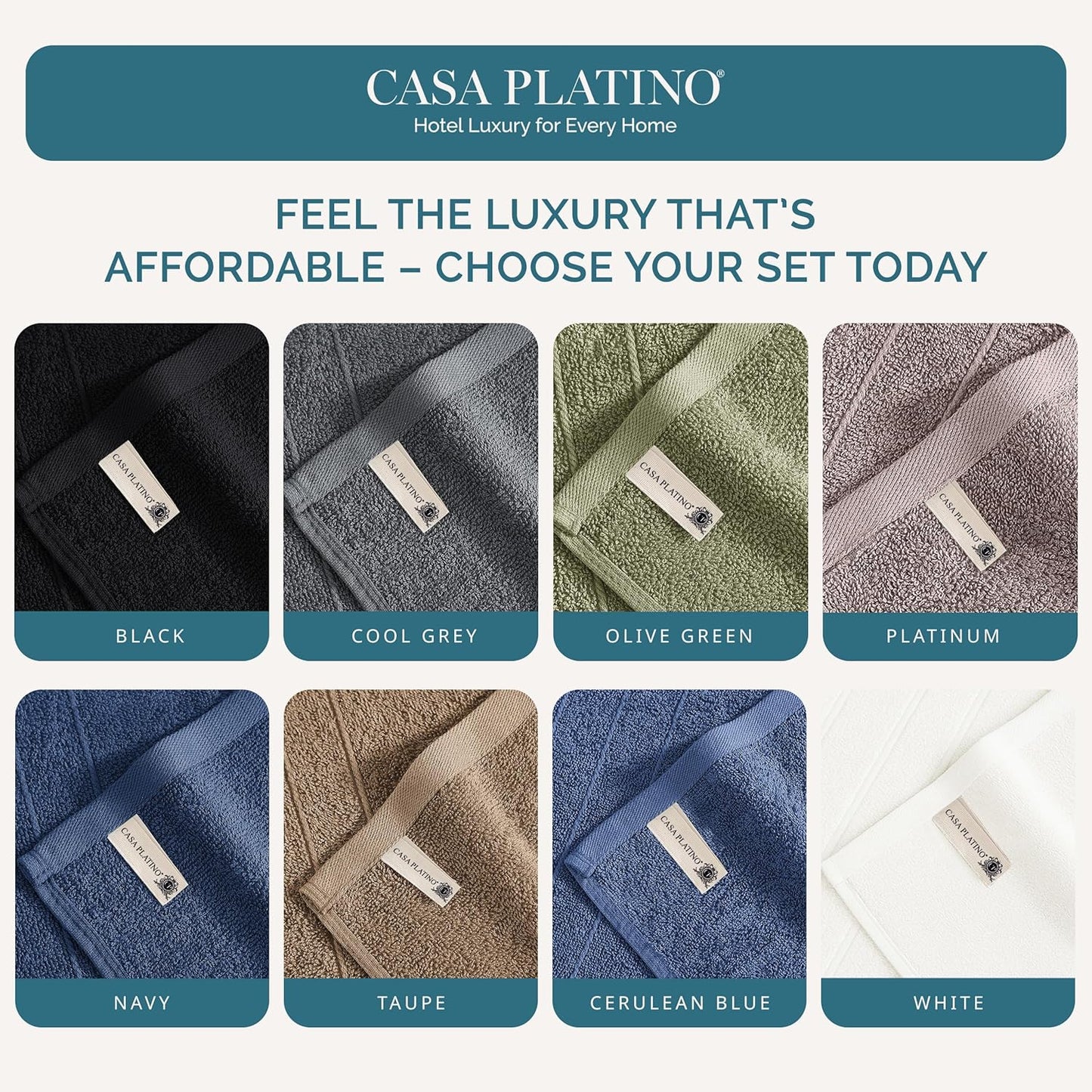 12 Pack 100% 13"x13"- Casa Platino Washcloths - Ringspun Cotton Washcloths - Soft Textured, Well Stitched, Lightweight