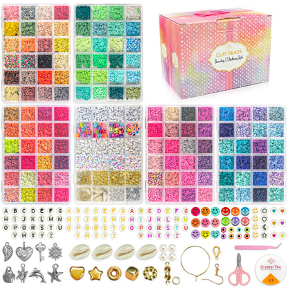 LINAYE 20000 PCS Clay Beads Kit with 120-Colors 6 Boxes Flat Preppy Polymer Heishi Beads with Pendant Charms Crafts Accessories, Friendship Bracelet Making Kit Crafts Supplies Kit Gift for Adults