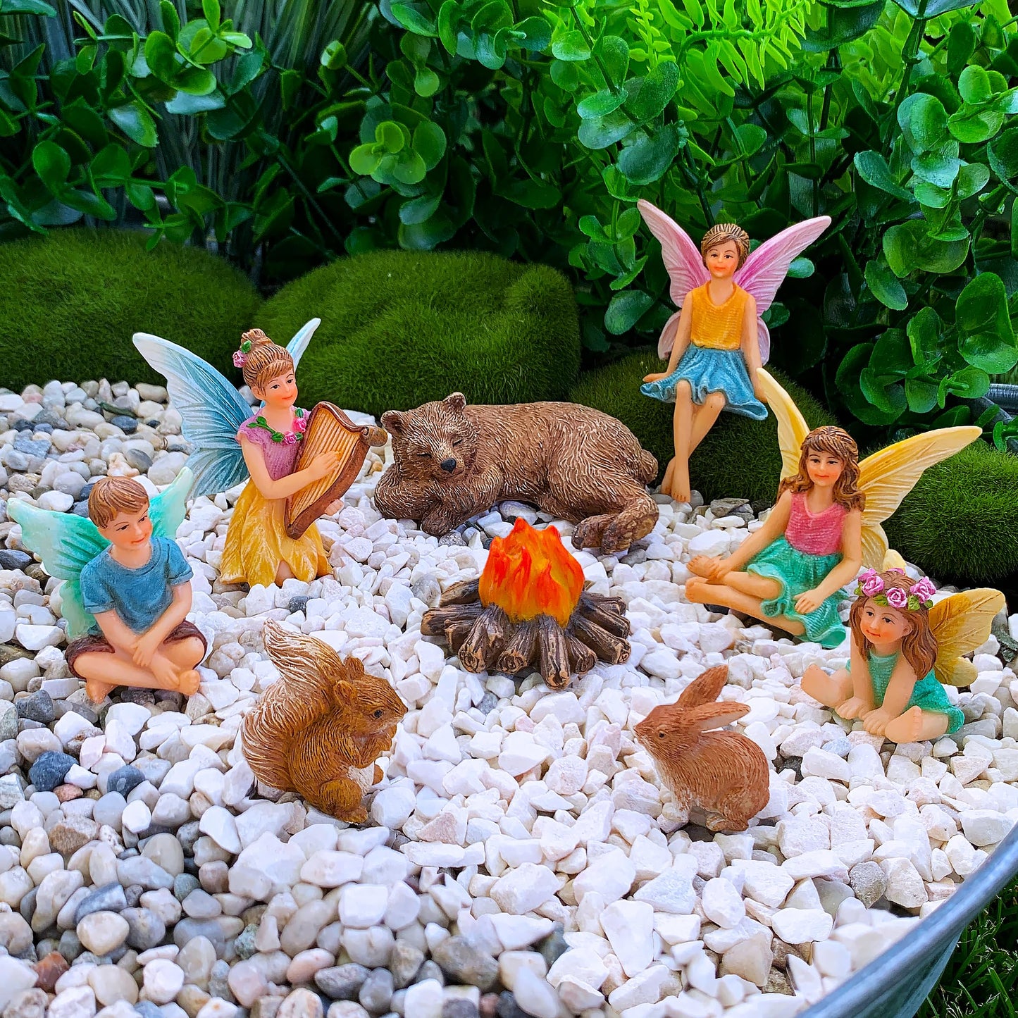Mood Lab Fairy Garden Figurines - Camping Set (9 pcs) - Miniature Decorative Statues & Accessories - Outdoor & Indoor Garden Decor