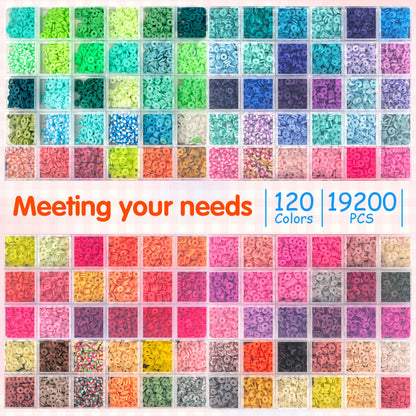 LINAYE 20000 PCS Clay Beads Kit with 120-Colors 6 Boxes Flat Preppy Polymer Heishi Beads with Pendant Charms Crafts Accessories, Friendship Bracelet Making Kit Crafts Supplies Kit Gift for Adults