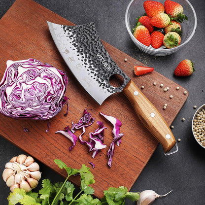 3PCS Butcher Knife Set, Hand Forged 7" Butcher Meat Cleaver, 7" Serbian Chef and 6.5" Viking Knife, Great for Indoor & Outdoor (Stylish Pattern Design)