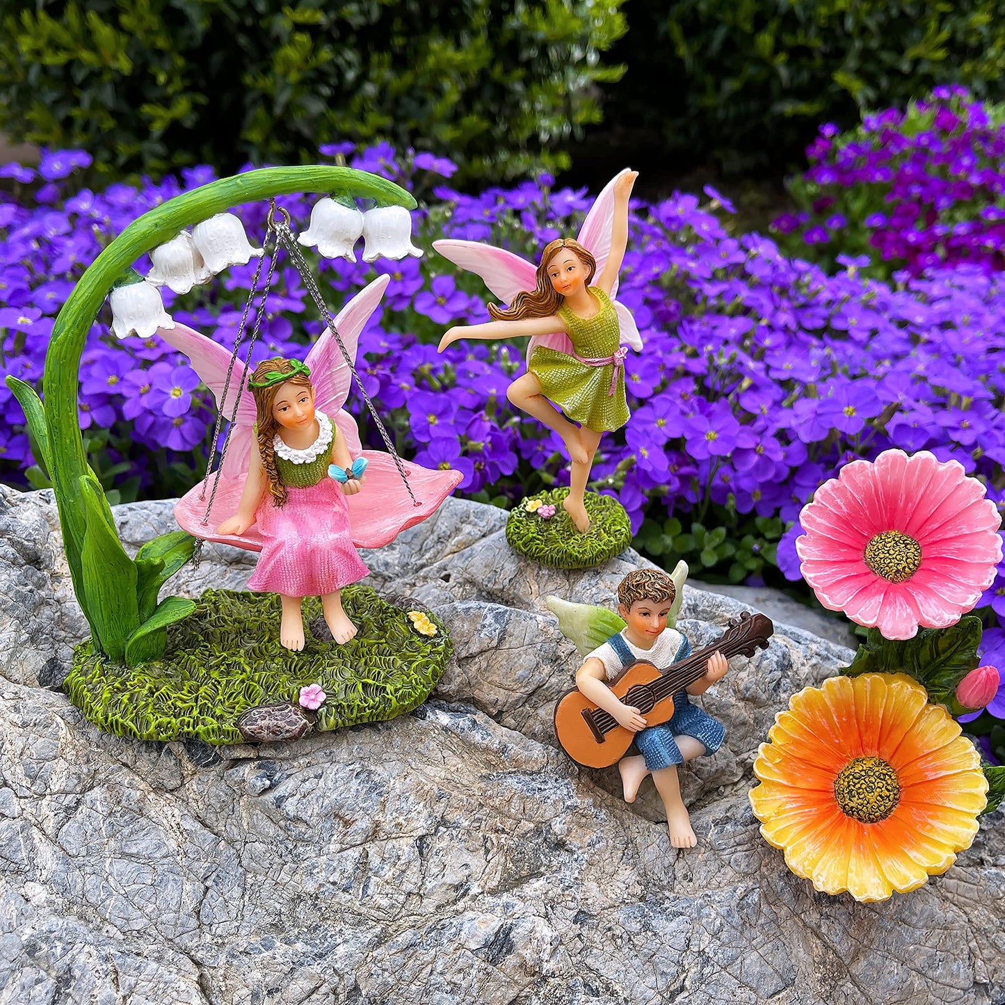 Mood Lab Fairy Garden Figurines - Dancing Swing Set (5 pcs) - Miniature Decorative Statues & Accessories - Outdoor & Indoor Garden Decor