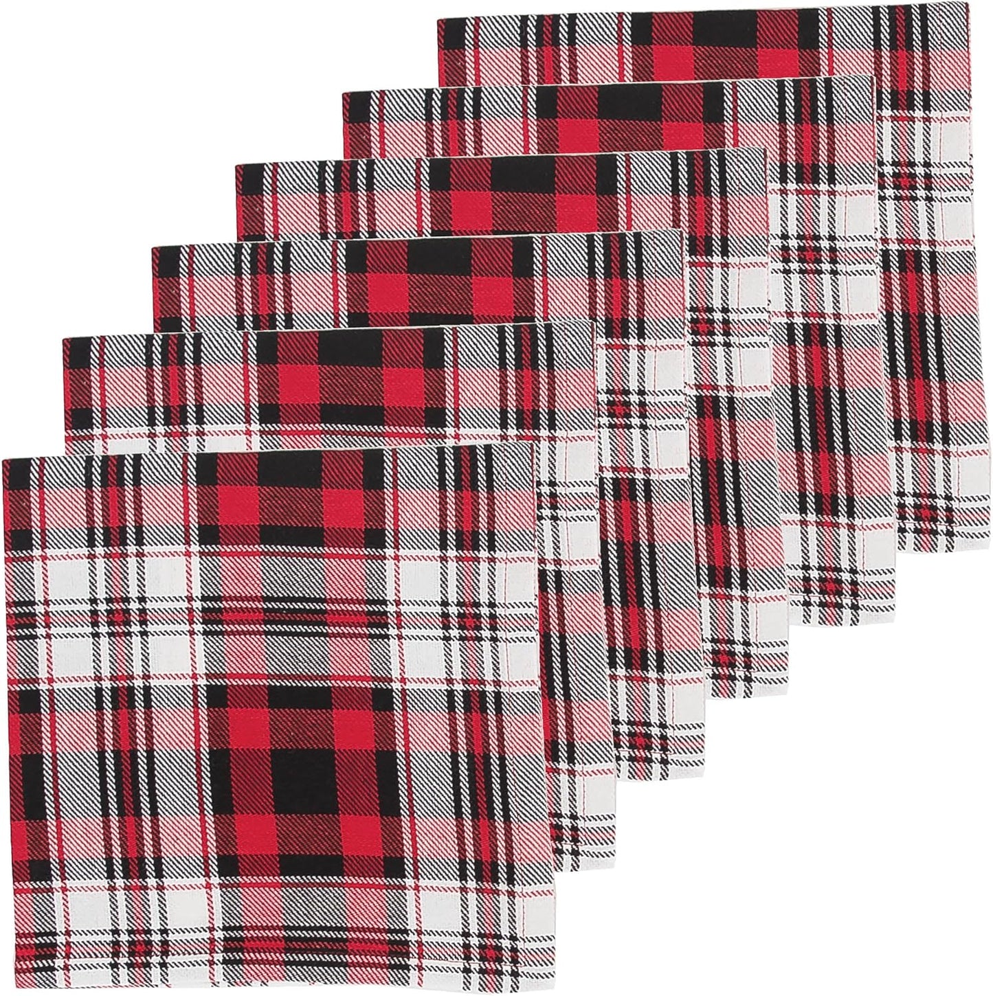 C&F Home Set of 6 Fireside Plaid Cotton Machine Washable Cloth Napkins for Christmas Dining Table Decor