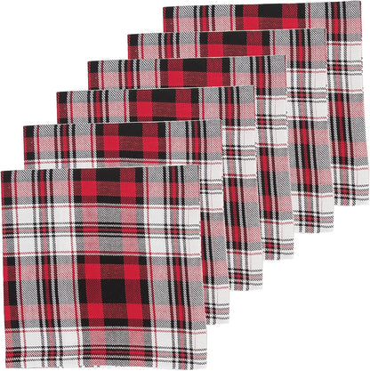 C&F Home Set of 6 Fireside Plaid Cotton Machine Washable Cloth Napkins for Christmas Dining Table Decor