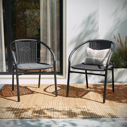 Flash Furniture Lila Modern Rattan Indoor/Outdoor Stackable Dining Chairs, Stacking Rattan Bistro Chairs for Patio or Restaurant, Set of 4, Gray