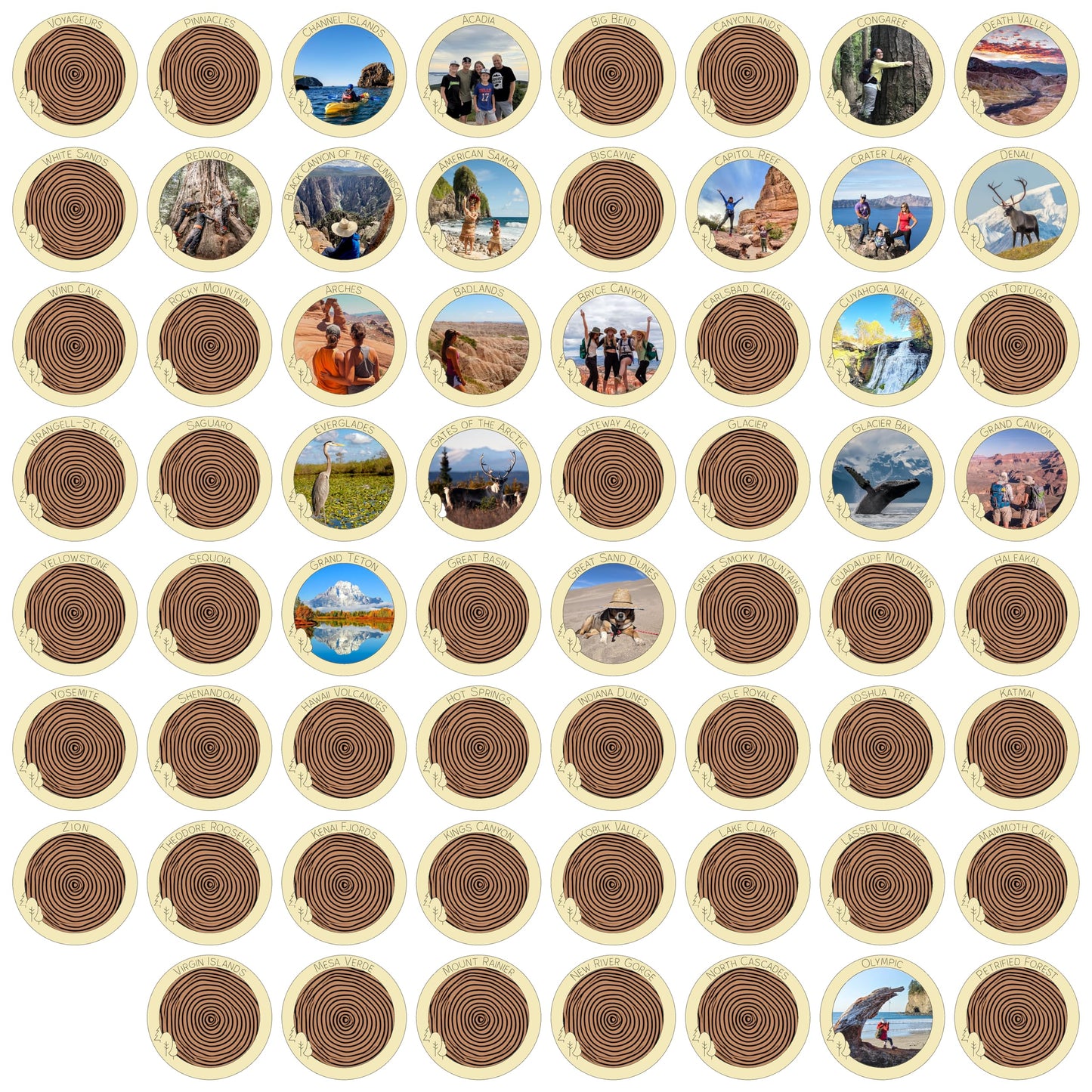 1DEA.me Wooden National Parks Checklist Gift - 63 Photos Bucket List – Includes Secure Photo Maker – Set of 63 Frames 2.5×2.5 in – Easy to Use, Built to Last and Uniquely Yours