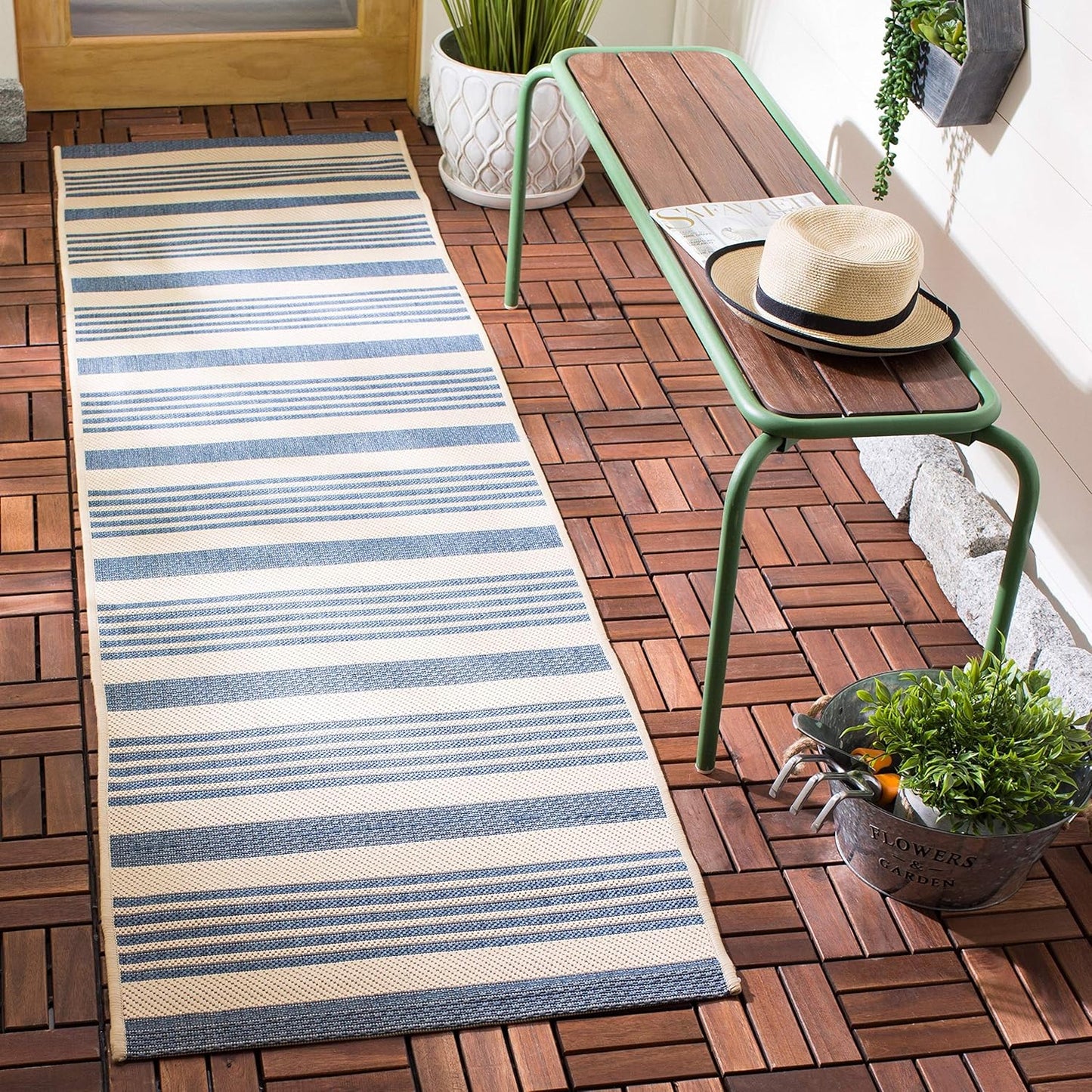 SAFAVIEH Courtyard Collection Accent Rug - 2' x 3'7", Brown & Bone Stripe Design, Non-Shedding & Easy Care