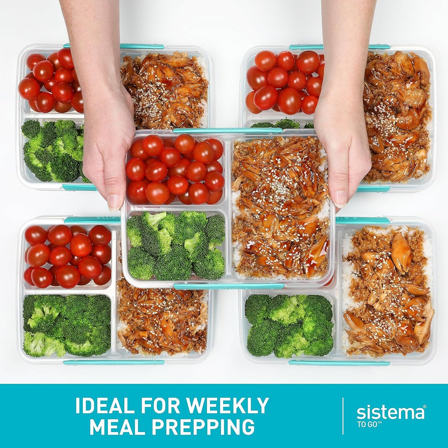 Sistema To Go Multi Split Meal & Food Container with Dividers & Clips, 820ml, BPA-Free, 1 Container, Color May Vary