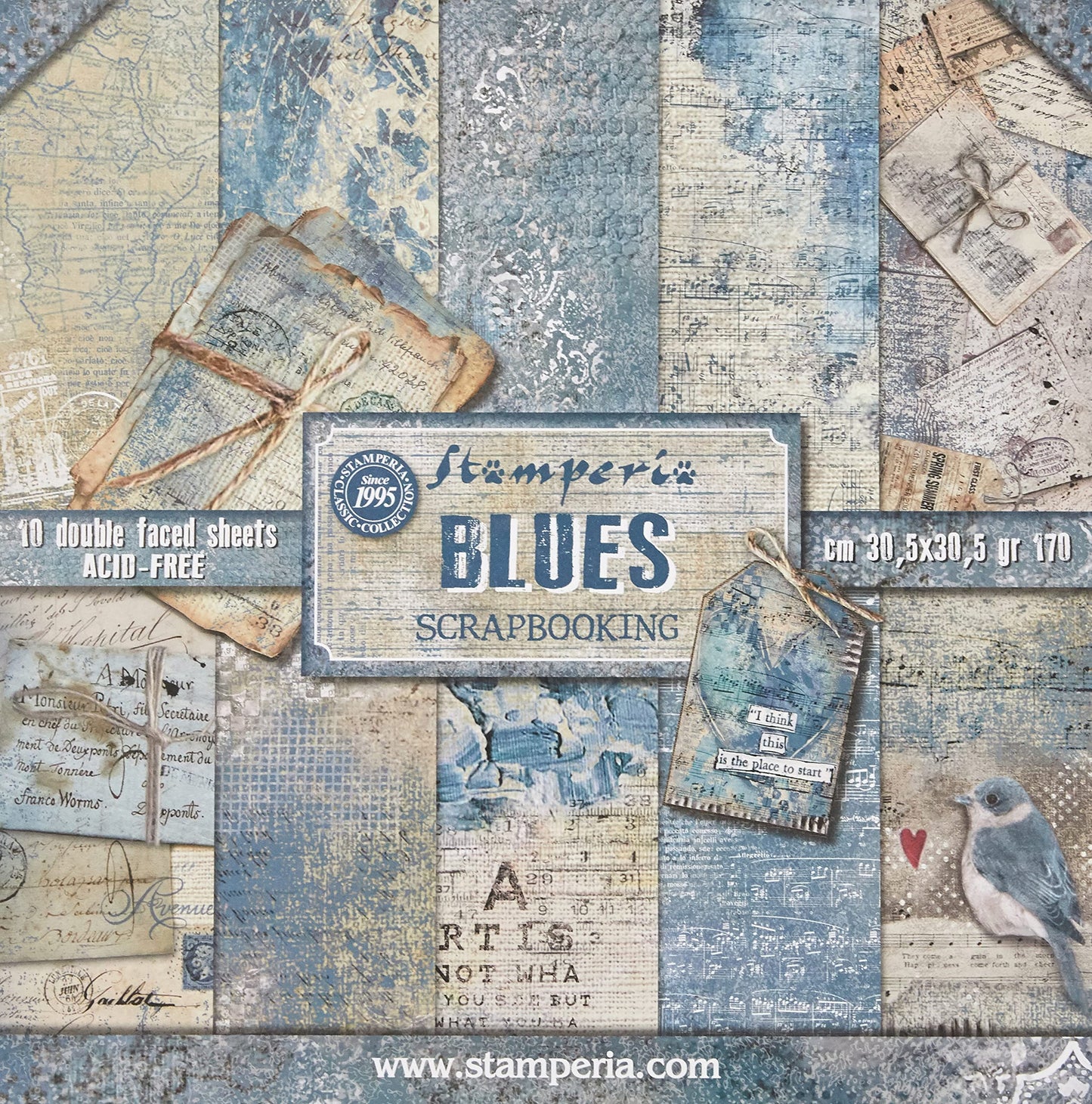 Stamperia Double-Sided Scrap Paper Pad 10 Sheets, 5 (12 x 12 Inches) – Blues, Multicoloured, 30.5 x 30.5 cm