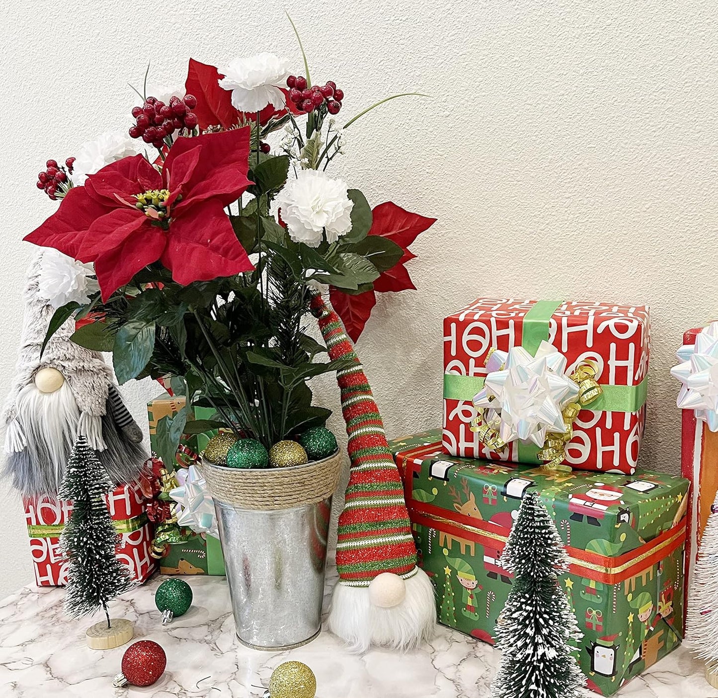 Admired By Nature 18 Stems Artificial Poinsettia Bouquet, Faux Velvet Christmas Flower for Home Decor