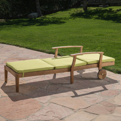 Christopher Knight Home Perla Outdoor Chaise Lounge with Water Resistant Cushion, Teak Finish / Green