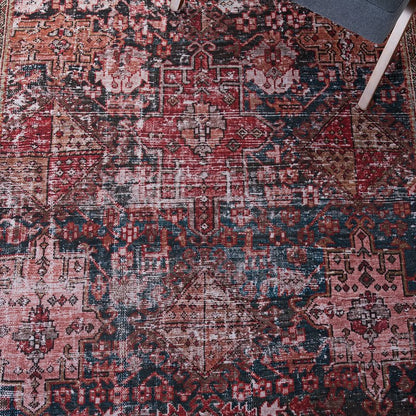 SAFAVIEH Washable Rug Tucson Collection - 8' Square, Rust & Green, Slip Resistant & Easy to Clean, Ideal for Living Room, Bedroom, Dining Space (TSN114P)
