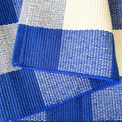 Ukeler Layered Door Mats, Washable Blue and White Buffalo Check Kitchen Rugs, 51.2''×23.6''