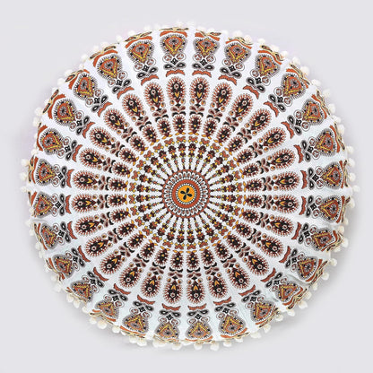22" Indian Consigners Floor Cushion Covers Round Mandala Ombre Zipped Ottoman Cover
