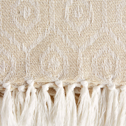 DII Modern Cotton Geometric Blanket Throw with Fringe for Chair, Couch, Picnic, Camping, Beach, & Keep Cozy with Everyday Use, 50x60, Off-White