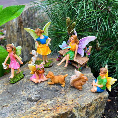 Mood Lab Fairy Garden Figurines with Animals - Miniature Decorative Statues & Accessories Set (8 pcs) - Outdoor & Indoor Garden Decor