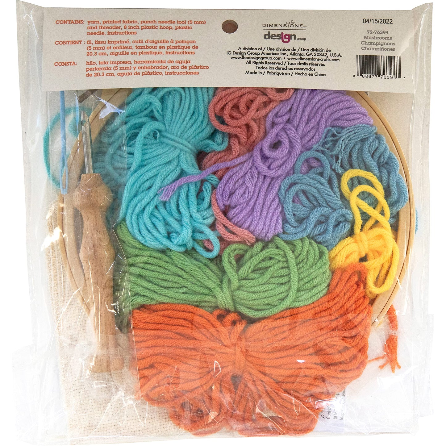 Dimensions 72-76394 Mushrooms Punch Needle Kit for Beginners, 8" Diameter, Multicolor, 7pcs