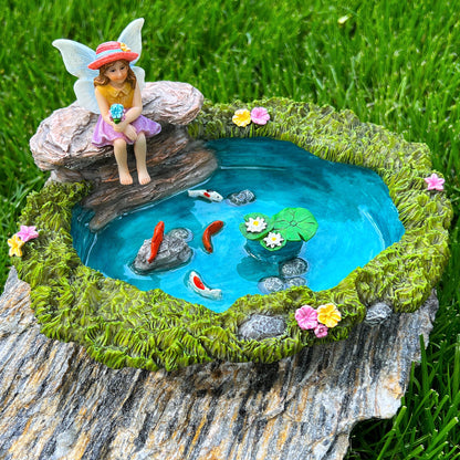 Mood Lab Fairy Garden Figurines - Fish Pond Set (2 pcs) - Miniature Decorative Statues & Accessories - Outdoor & Indoor Garden Decor